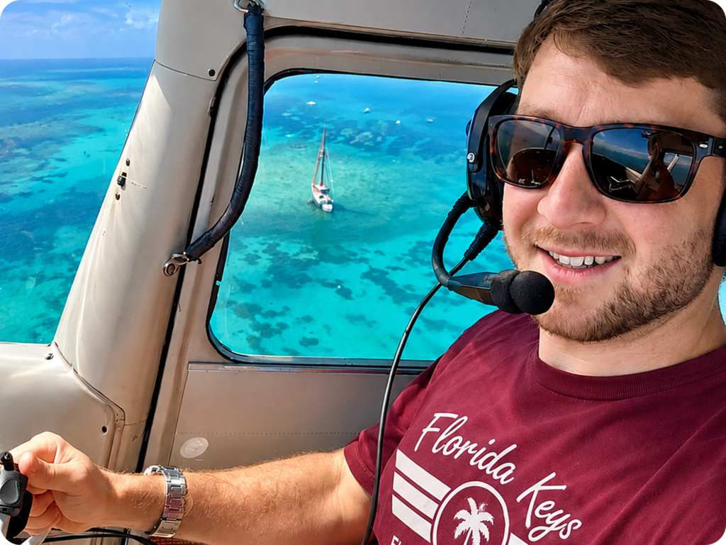 Aerial Florida Keys view from a light training aircraft