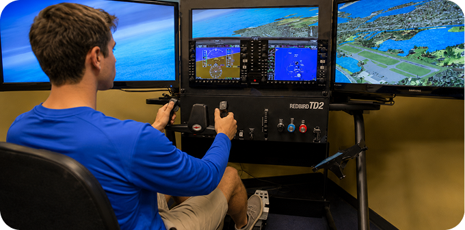 Flight instructor working with a pilot during ground training