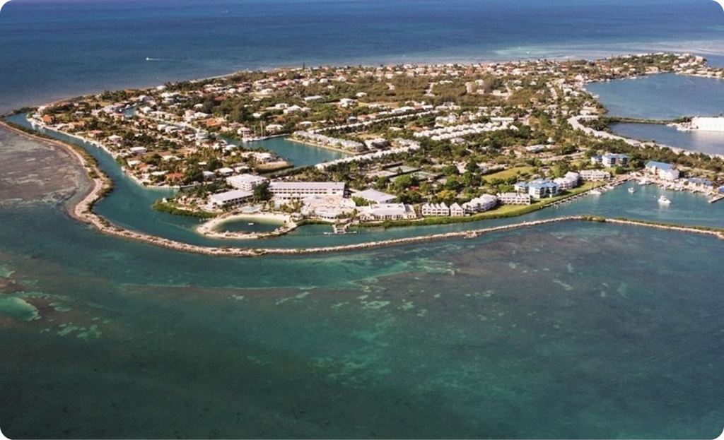 Duck Key waterfront and island shoreline seen from the air